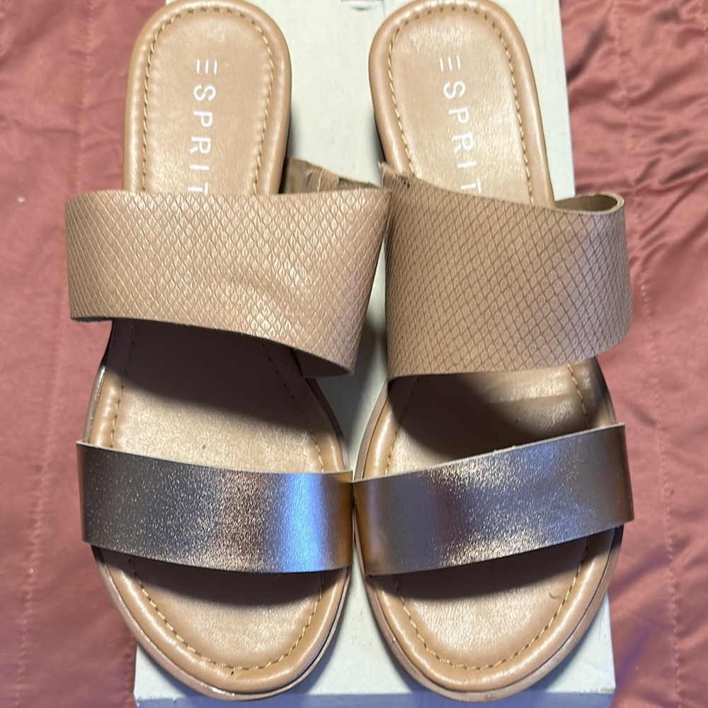 Esprit Tan Sandals Double Strap Minimalist Design